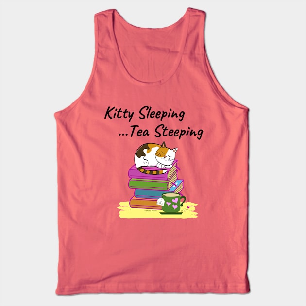 Kitty Sleeping, Tea Steeping Tank Top by Phebe Phillips